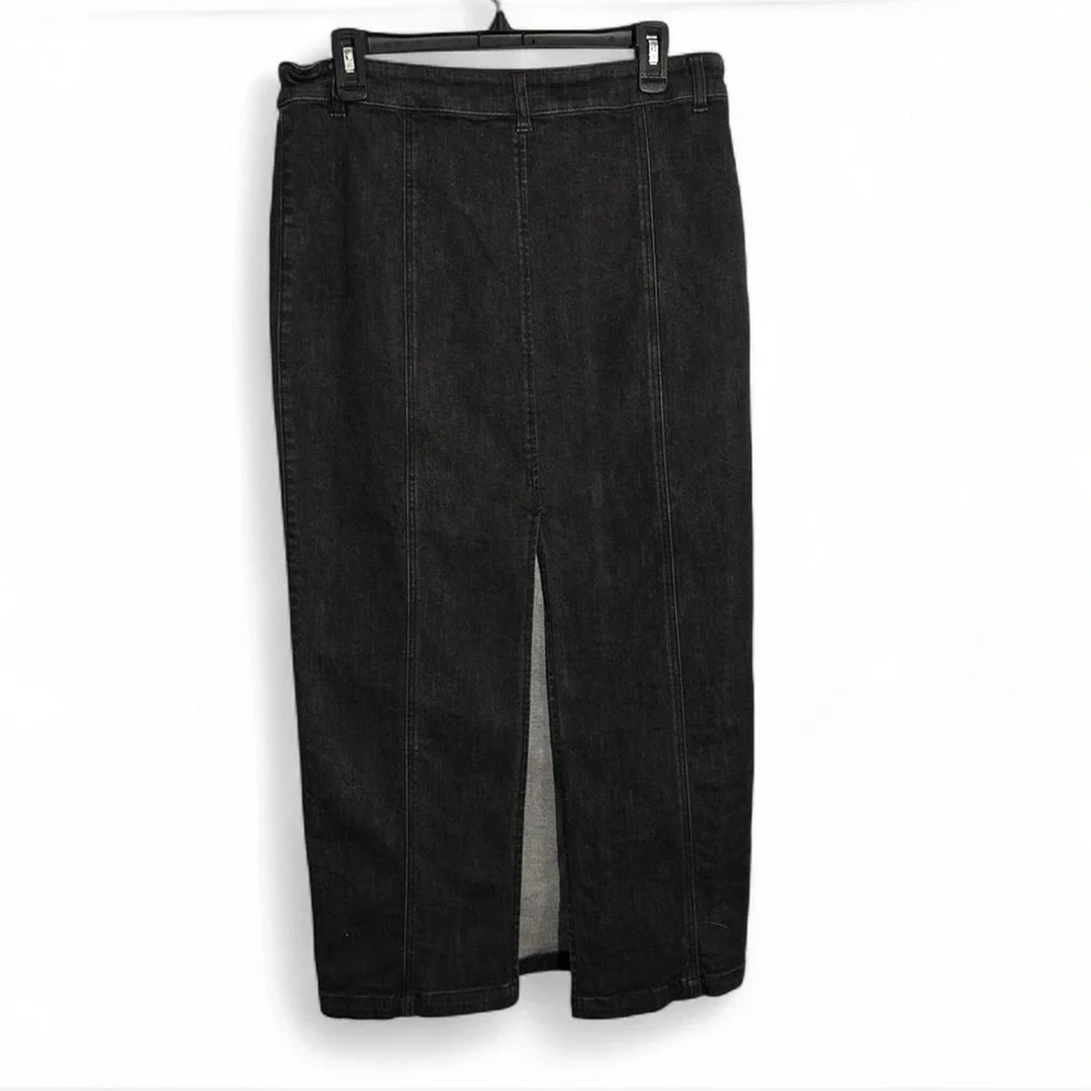 Anthropologie Belle Vere M Black Denim Skirt Back Slit Dark Academia Soft Grunge